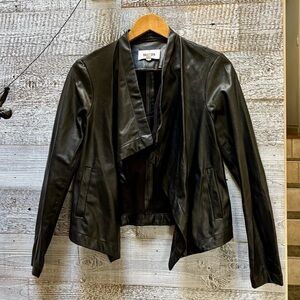 🏷 BB Dakota | Open Draped Faux Leather Moto Jacket - S, Black